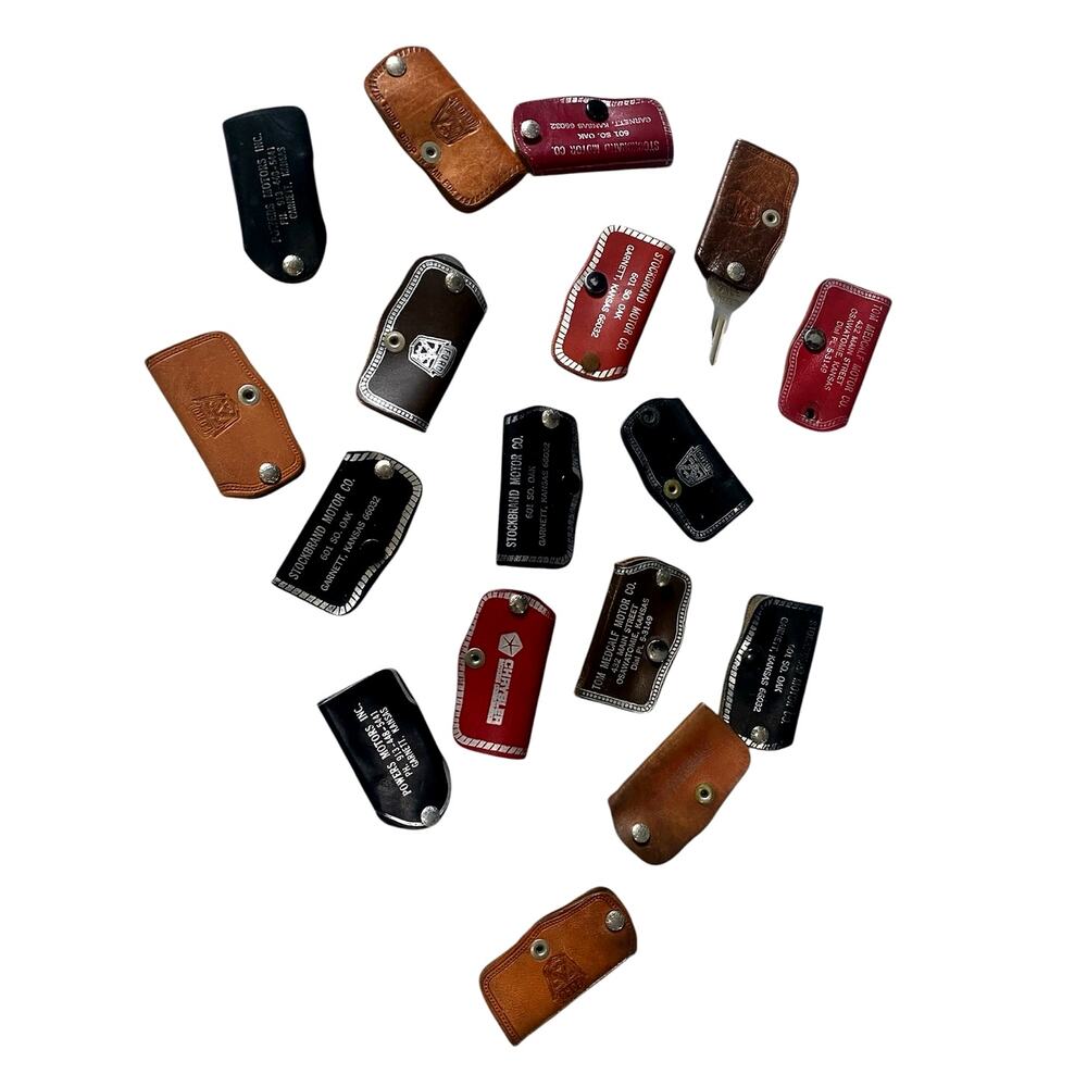 Vtg Leather Key Case Holder Lot 17pc Snap Pouch Dealership Ford Crysler Garnett